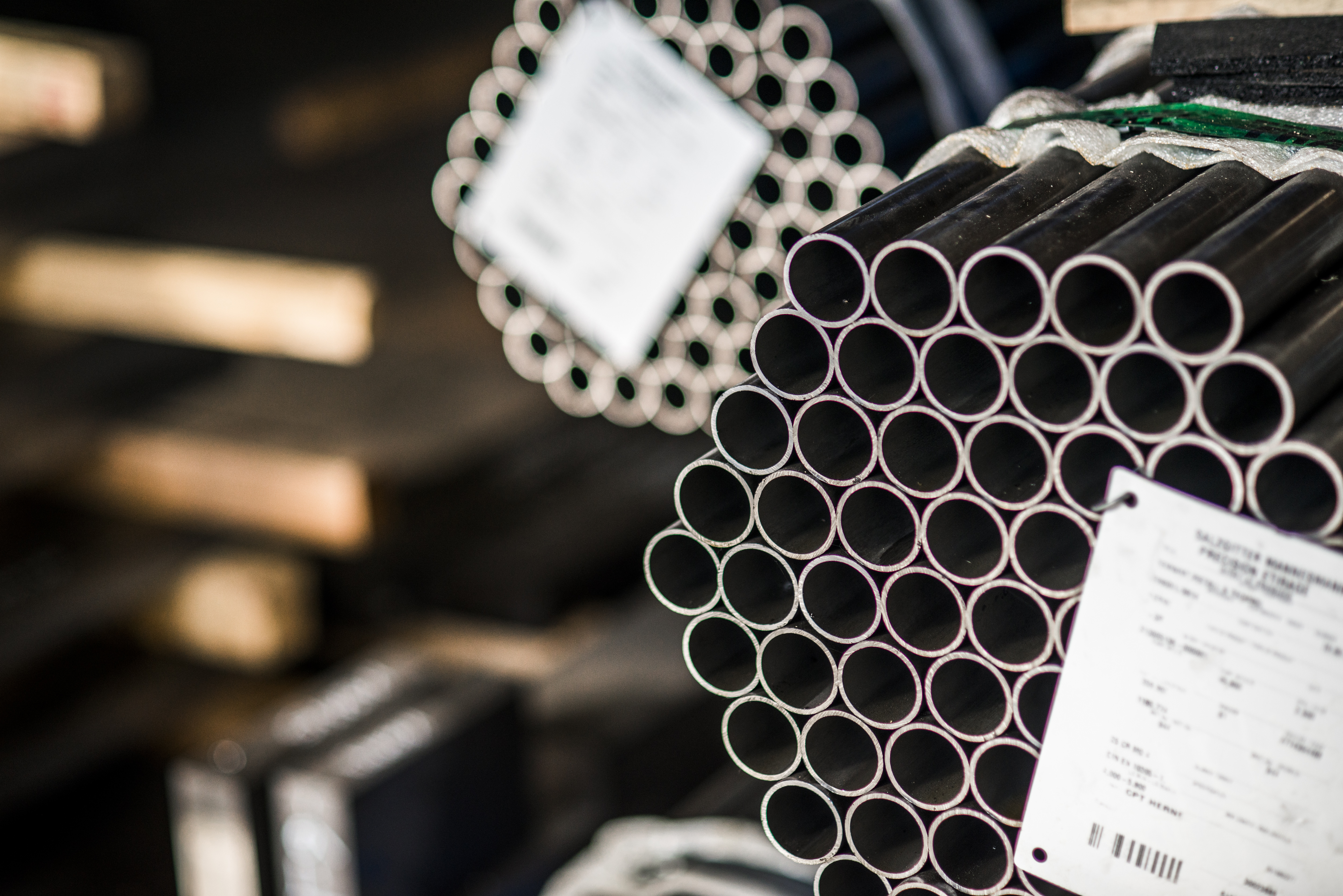 Bundled precision tube with inspection tags in stock at Tennant Metall