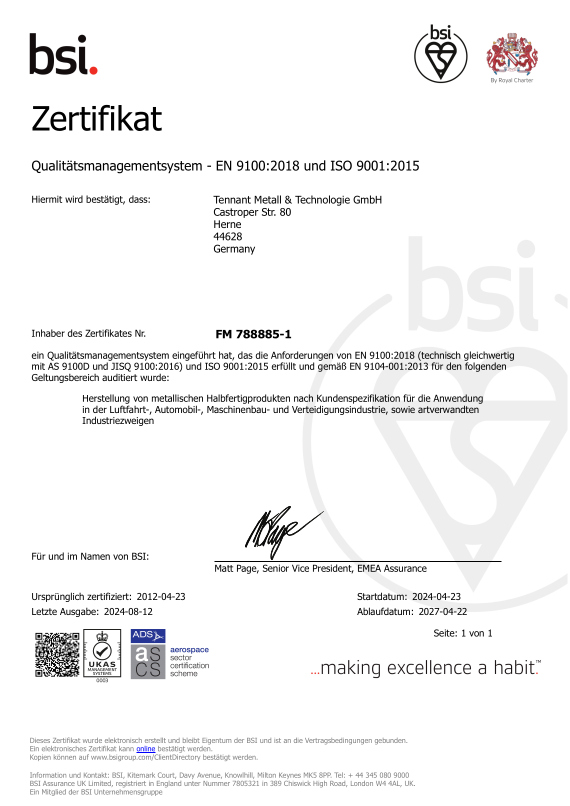 AS/EN 9100 certificate